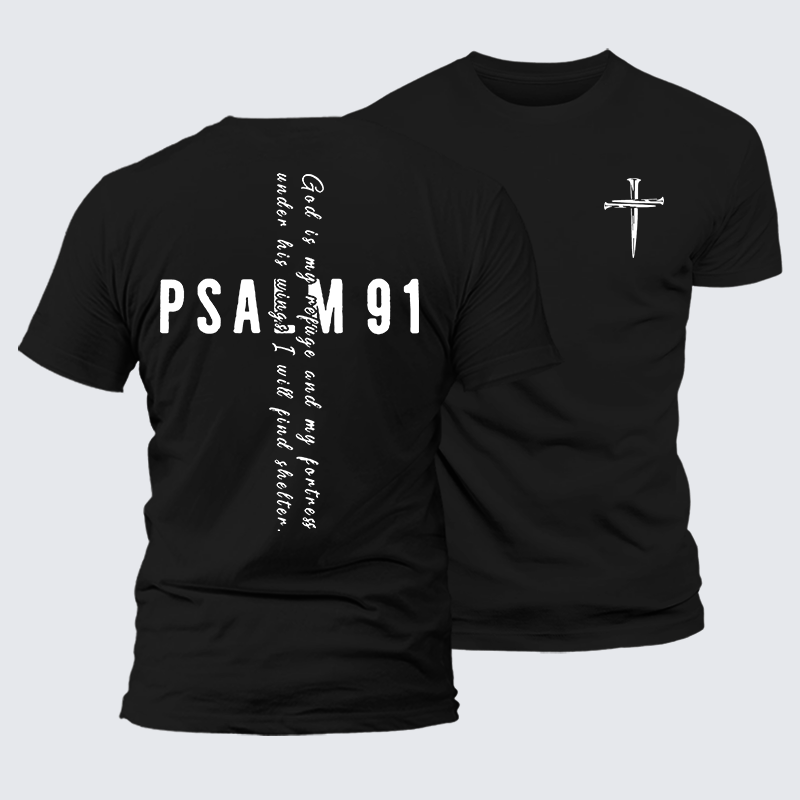 Psalm 91 Jesus God Christian Premium Mercerized Cotton Tee