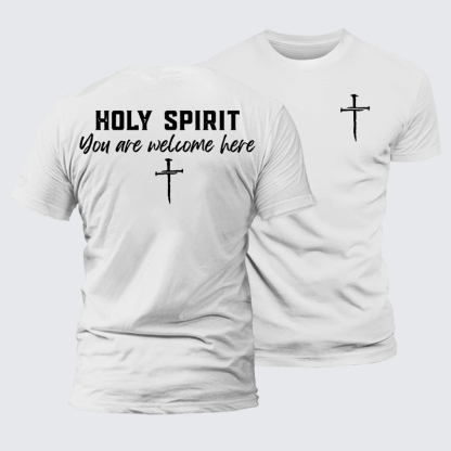Holy Spirit You Are Welcome Here Jesus God Christian Premium Mercerized Cotton Tee
