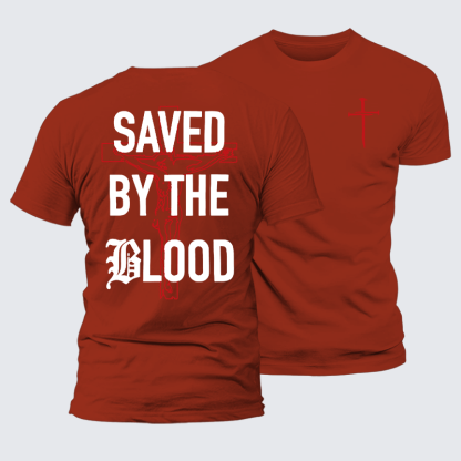 Saved By The Blood Jesus God Christian Premium Mercerized Cotton Tee