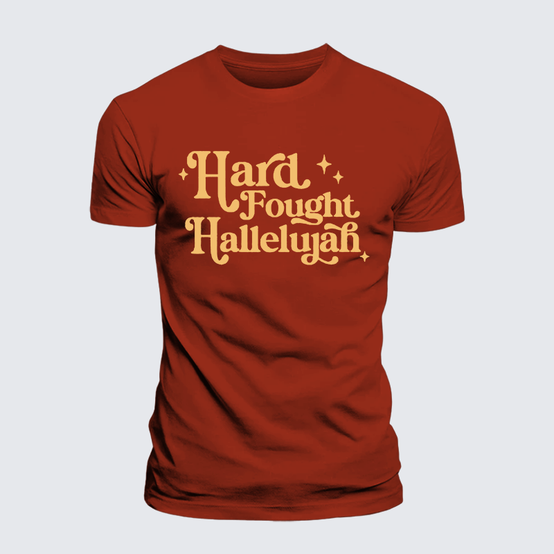 Hard Fought Hallelujah Jesus God Christian Premium Mercerized Cotton Tee