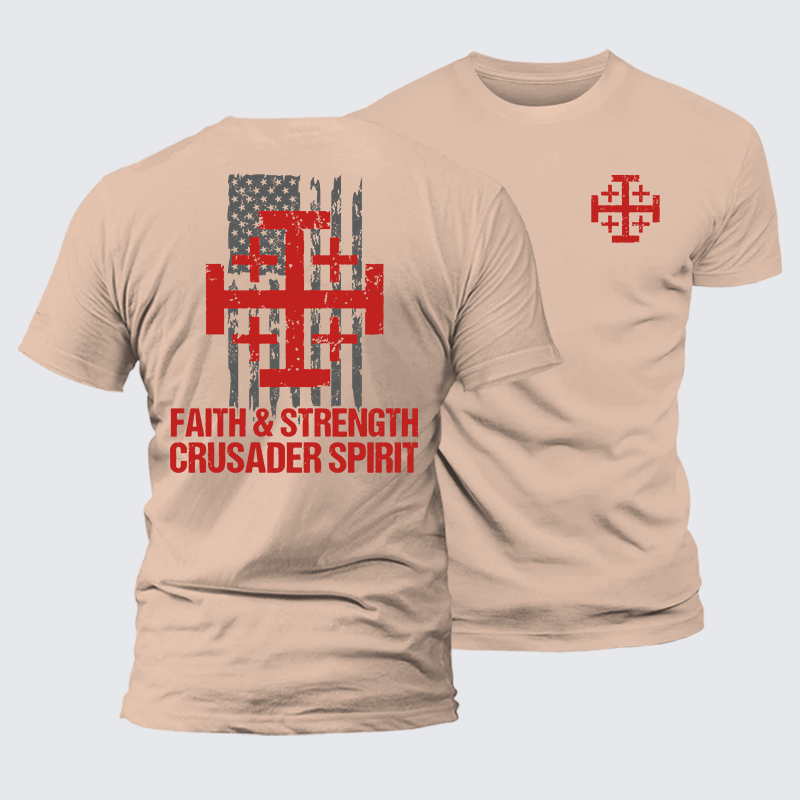 Faith &Strength Crusader Spirit Crusader Knight  Jesus God Christian Premium Mercerized Cotton Tee