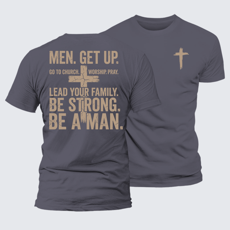 Men Get Up Jesus God Christian Premium Mercerized Cotton Tee