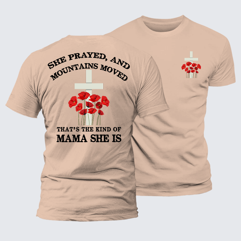 She Prayed, Mountains Moved Jesus God Christian Premium Mercerized Cotton Tee