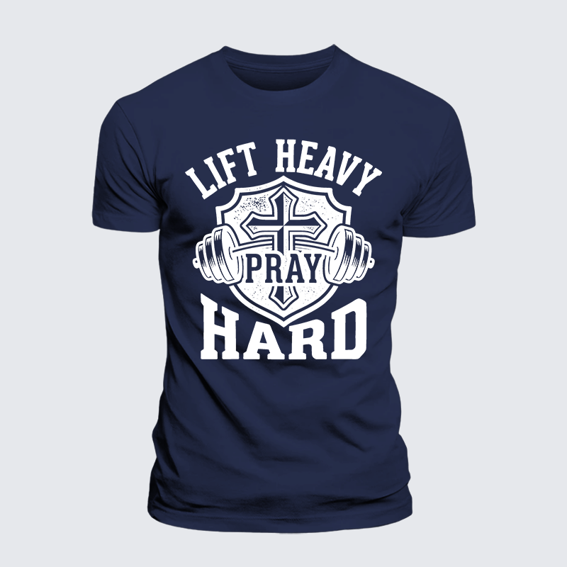 Lift Heavy Pray Hard Jesus God Christian Premium Mercerized Cotton Tee