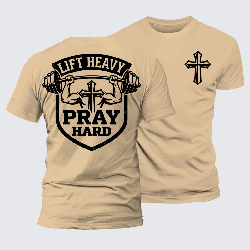 Lift Heavy Pray Hard Jesus God Christian – Premium Mercerized Cotton Tee