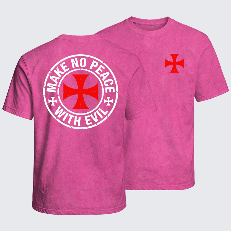 Washed T-Shirt - Make No Peace with Evil Knight Templar Cross