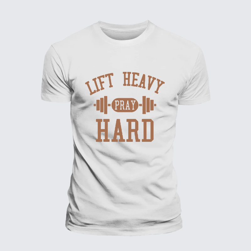Lift Heavy Pray Hard Jesus God Christian Premium Mercerized Cotton Tee