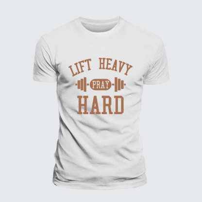 Lift Heavy Pray Hard Jesus God Christian Premium Mercerized Cotton Tee