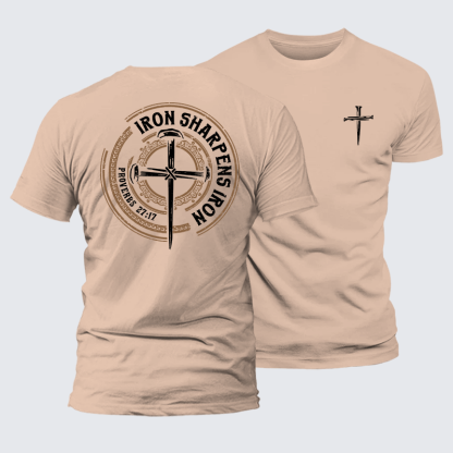 Iron Sharpens Iron - Proverbs 27:17 Jesus God Christian Premium Mercerized Cotton Tee