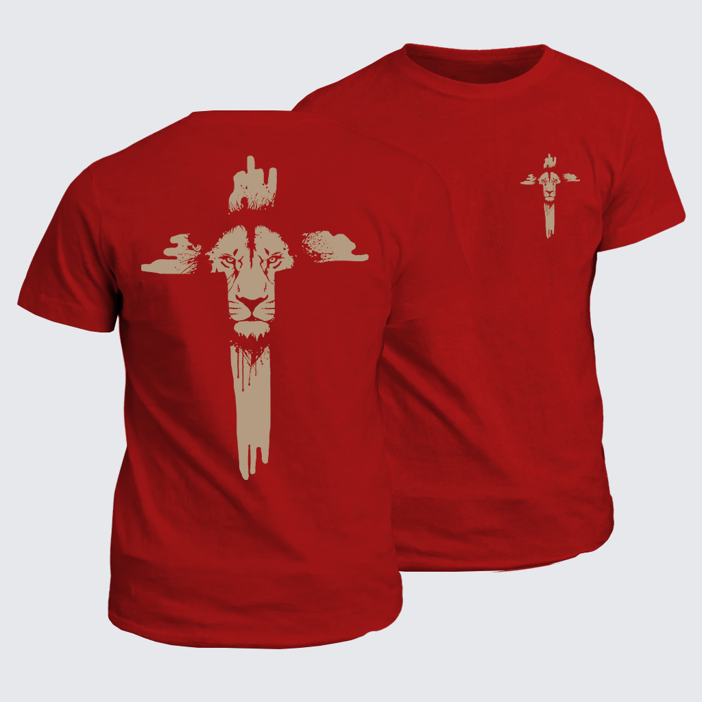 Lion of Faith Cross Jesus God Christian Cotton T-Shirt