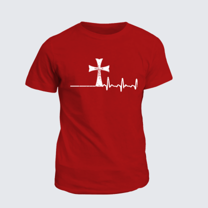 ECG Cross Knights Templar Crusader Jesus God Christian Cotton T-Shirt