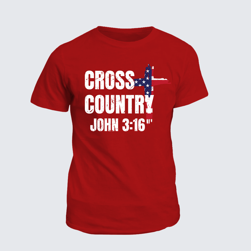 Cross Country John 3:16 Jesus God Christian Cotton T-Shirt