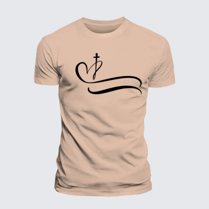 Heart Cross Jesus God Christian Premium Mercerized Cotton Tee