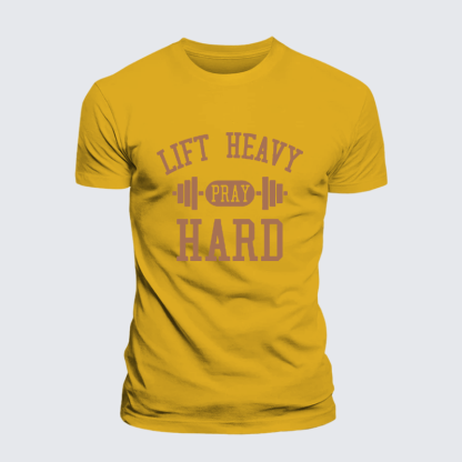 Lift Heavy Pray Hard Jesus God Christian Premium Mercerized Cotton Tee