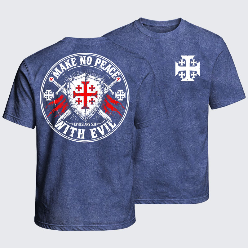 Washed T-Shirt - Make No Peace with Evil Knight Templar Jerusalem Cross