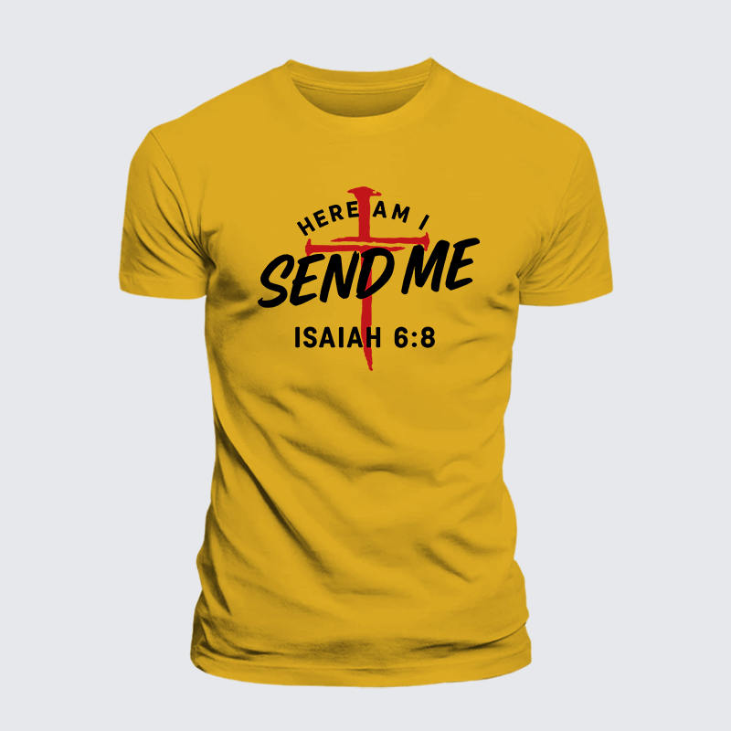 Here Am I Send Me Jesus God Christian Premium Mercerized Cotton Tee