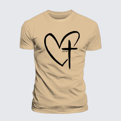 Cross Heart Jesus God Christian Premium Mercerized Cotton Tee
