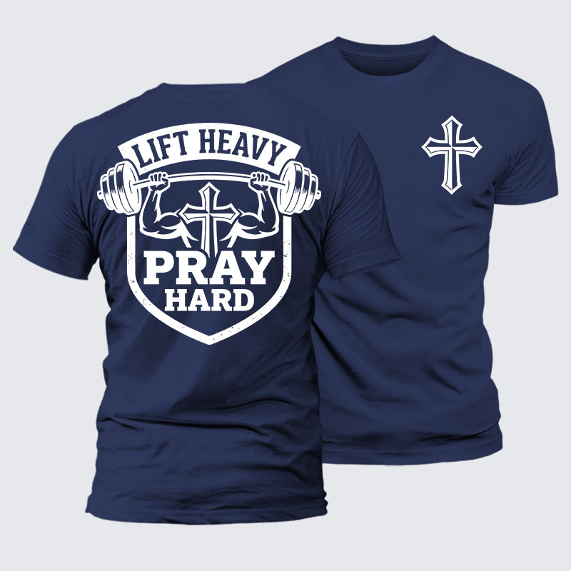 Lift Heavy Pray Hard Jesus God Christian – Premium Mercerized Cotton Tee