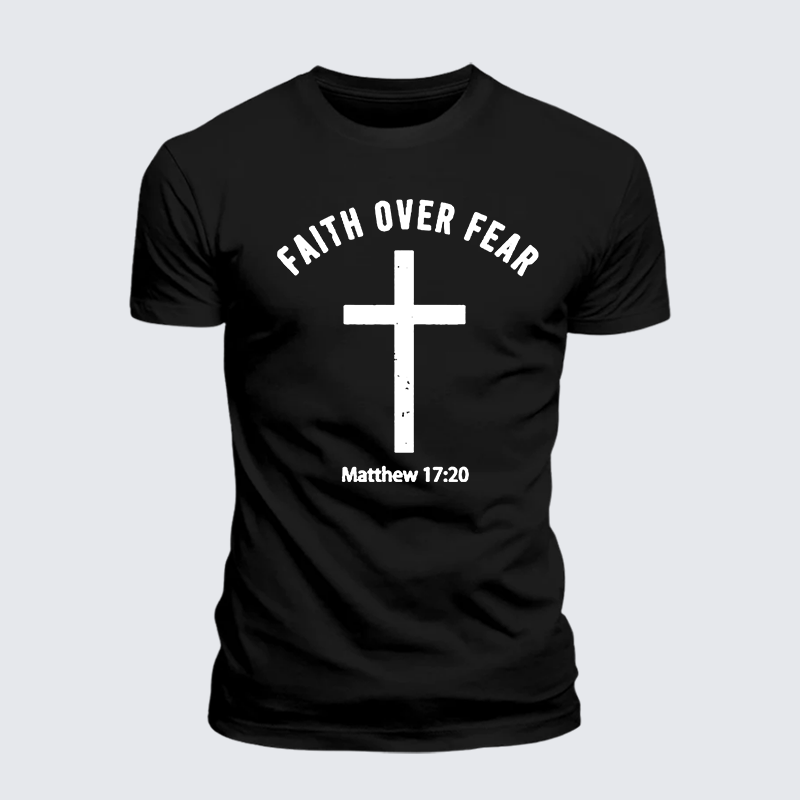 Faith Over Fear Jesus God Christian Premium Mercerized Cotton Tee