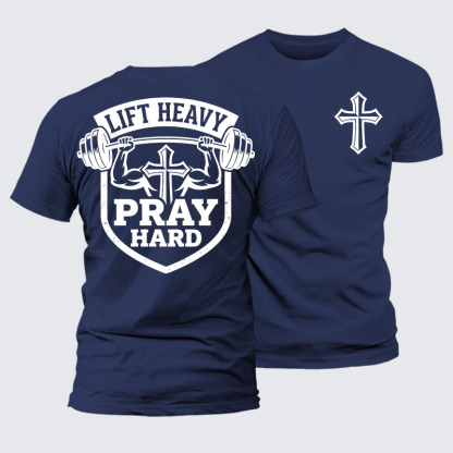Lift Heavy Pray Hard Jesus God Christian – Premium Mercerized Cotton Tee