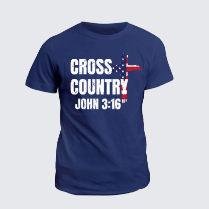 Cross Country John 3:16 Jesus God Christian Cotton T-Shirt