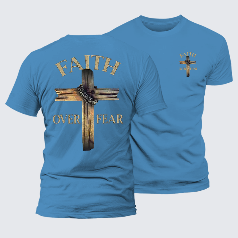Cross Faith Over Fear Jesus God Christian Premium Mercerized Cotton Tee