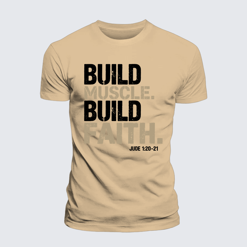 Build Muscle Build Faith Jesus God Christian Premium Mercerized Cotton Tee