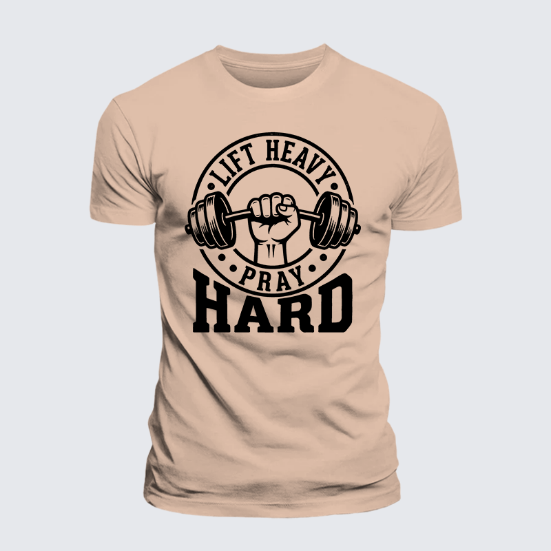 Lift Heavy Pray Hard Jesus God Christian Premium Mercerized Cotton Tee