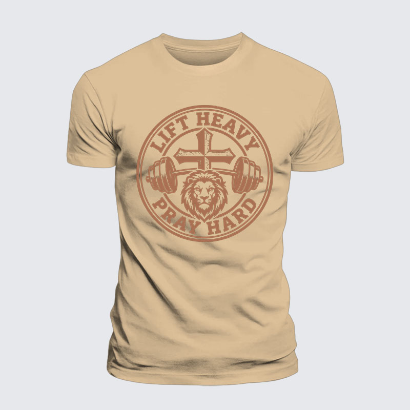 Lift Heavy Pray Hard Jesus God Christian Premium Mercerized Cotton Tee