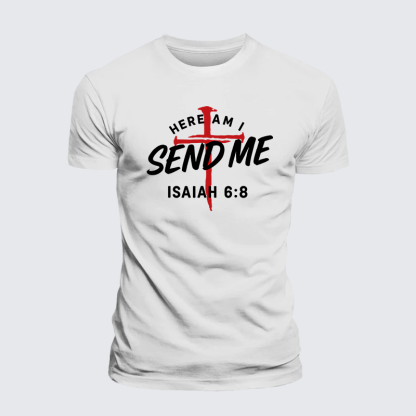 Here Am I Send Me Jesus God Christian Premium Mercerized Cotton Tee