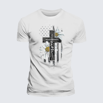 Flower Cross Faith Jesus God Christian Premium Mercerized Cotton Tee