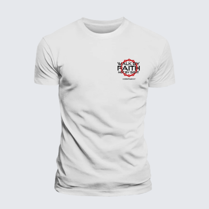 Walk By Faith Not By Sight 2 Corinthians 5:7 Cross Jesus God Christian Premium Mercerized Cotton Tee