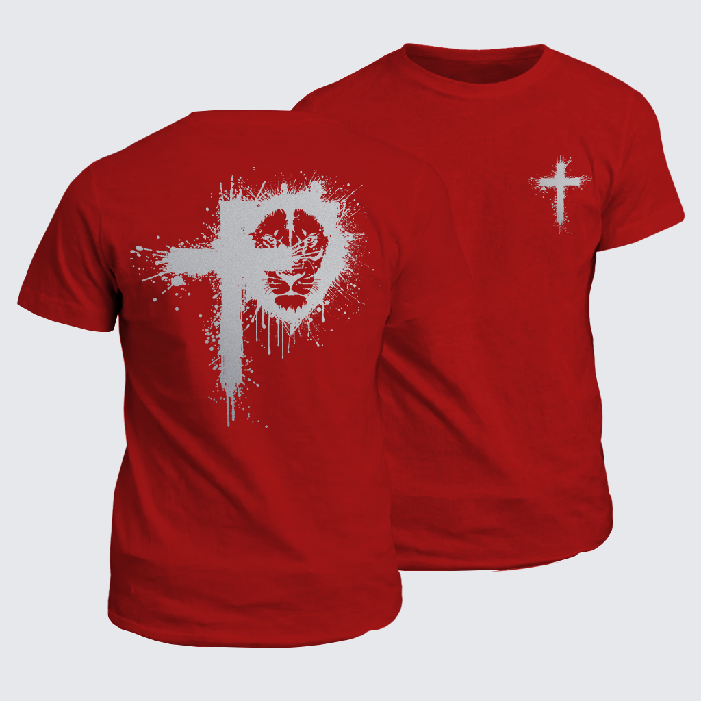 Lion of Faith Cross Jesus God Christian Cotton T-Shirt