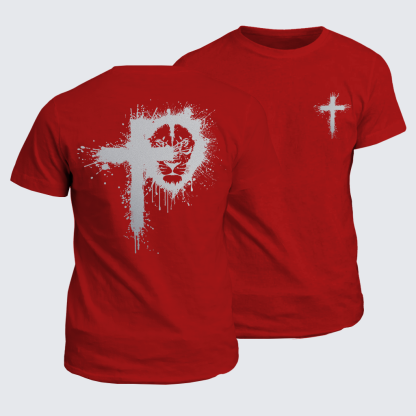 Lion of Faith Cross Jesus God Christian Cotton T-Shirt