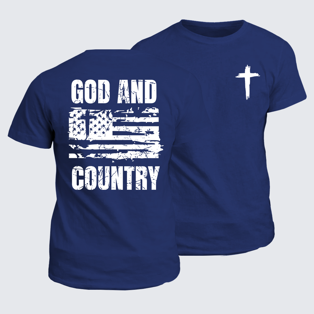 God And Country  Flag Cross Jesus God Christian Cotton T-Shirt