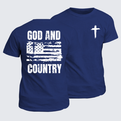 God And Country  Flag Cross Jesus God Christian Cotton T-Shirt