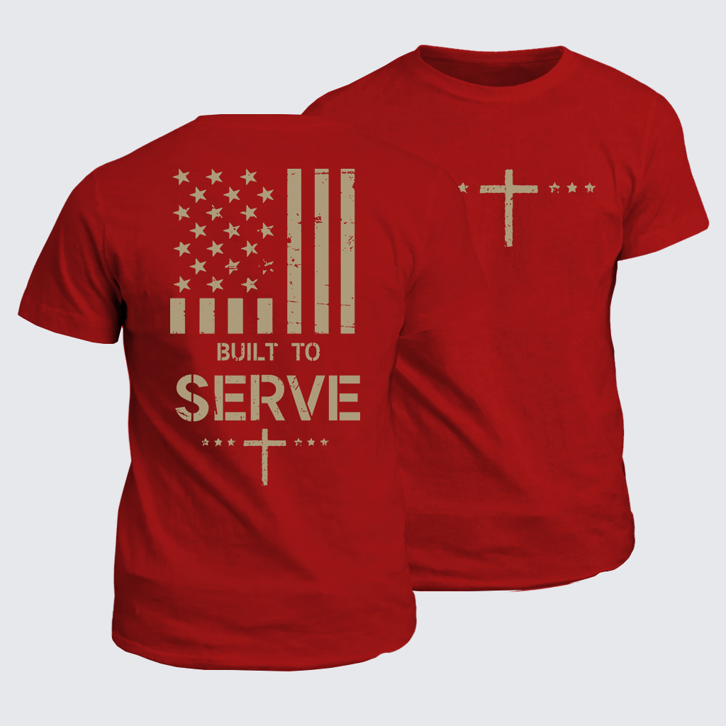 Built To Serve Flag Cross Jesus God Christian Cotton T-Shirt