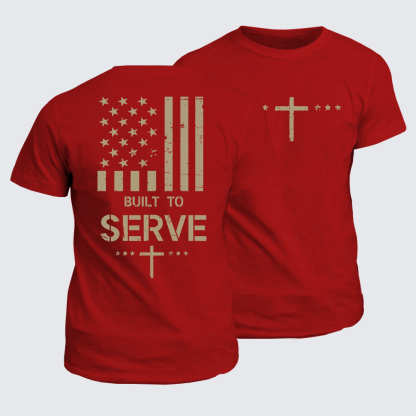 Built To Serve Flag Cross Jesus God Christian Cotton T-Shirt