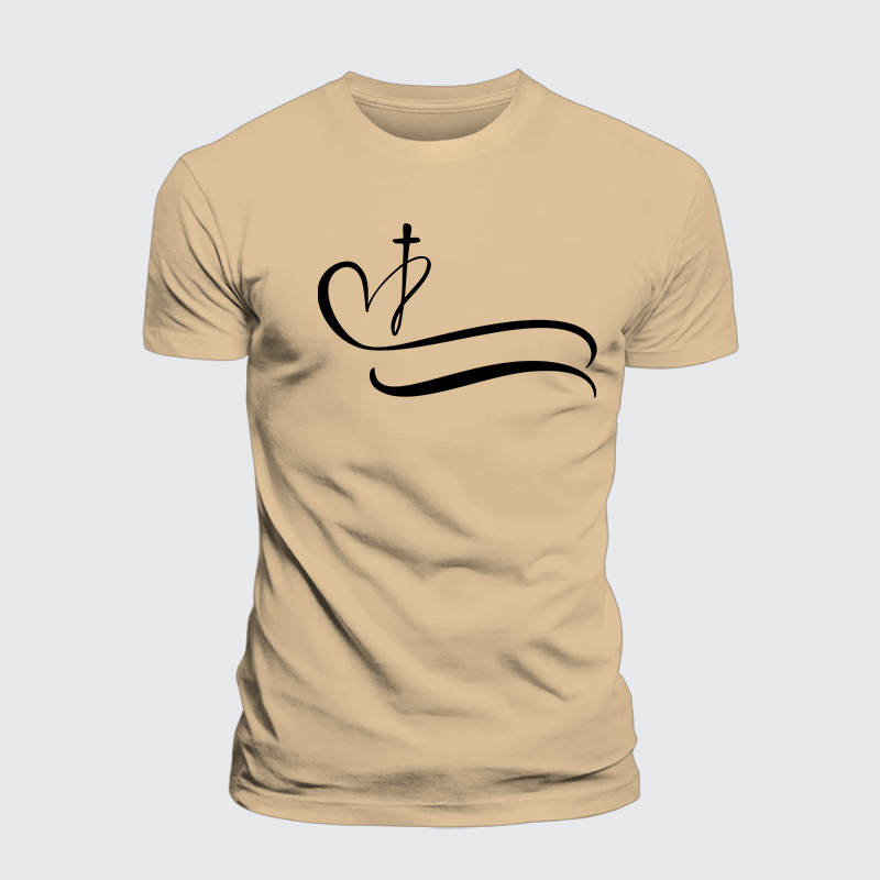 Heart Cross Jesus God Christian Premium Mercerized Cotton Tee