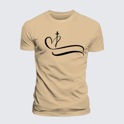 Heart Cross Jesus God Christian Premium Mercerized Cotton Tee