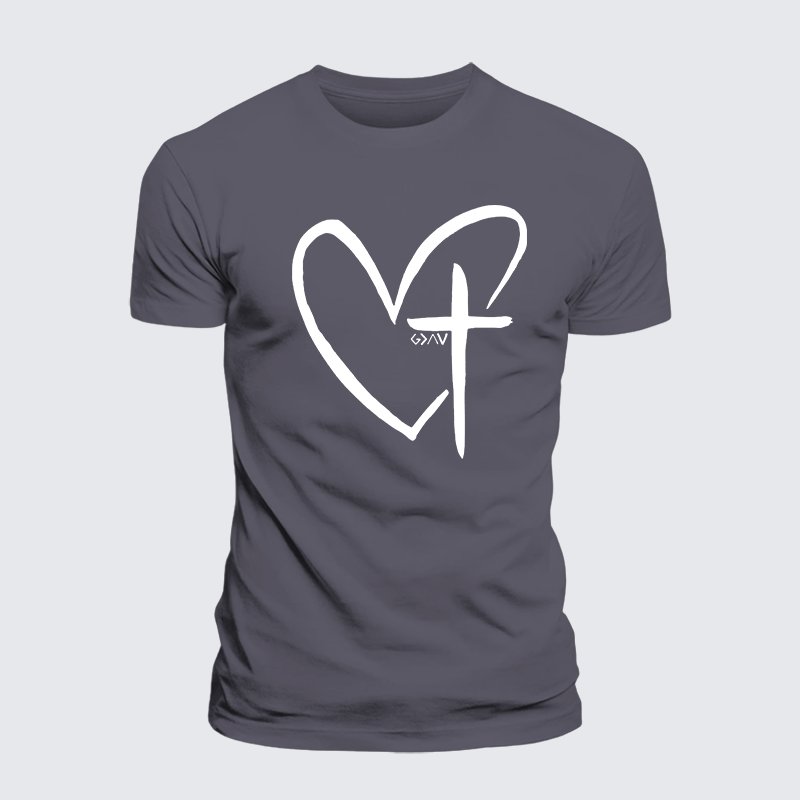 Cross Heart Jesus God Christian Premium Mercerized Cotton Tee