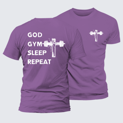 God Gym Sleep Repeat Jesus God Christian Premium Mercerized Cotton Tee