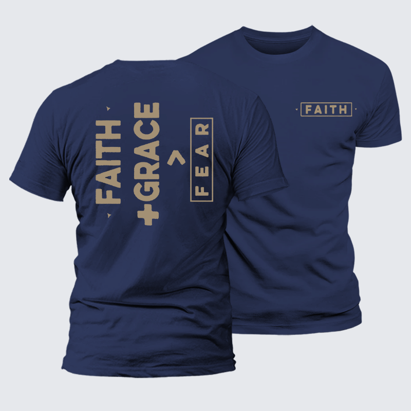 Faith + Grace ＞ Fear Jesus God Christian Premium Mercerized Cotton Tee