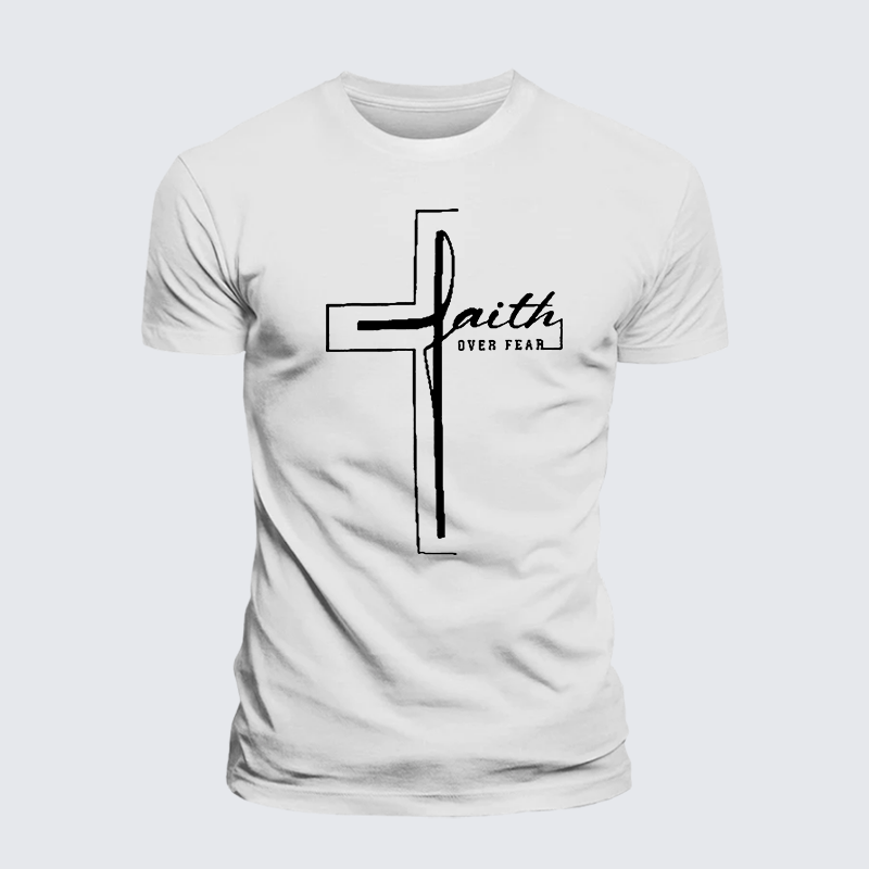 Faith Over Fear Cross Jesus God Christian Premium Mercerized Cotton Tee