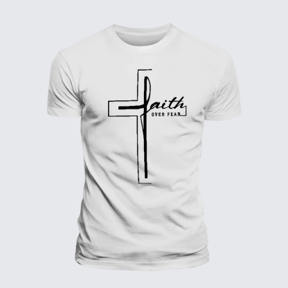 Faith Over Fear Cross Jesus God Christian Premium Mercerized Cotton Tee
