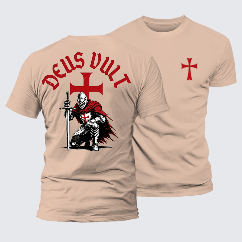 Templar Knight Crusader Deus Vult Jesus God Christian Premium Mercerized Cotton Tee