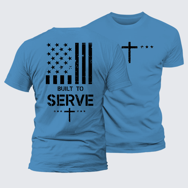 Built To Serve Flag Cross Jesus God Christian Premium Mercerized Cotton Tee