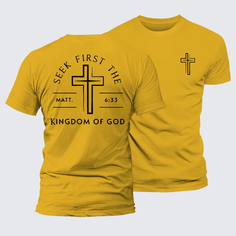 Seek First The Kingdom Of God Jesus God Christian Premium Mercerized Cotton Tee