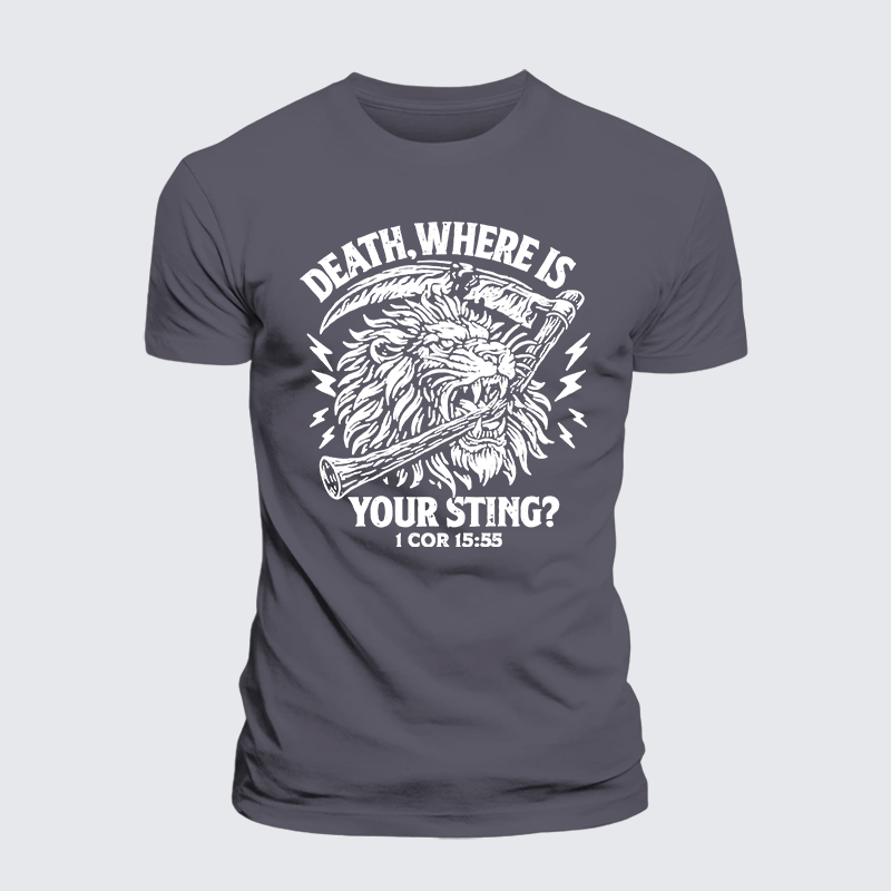 Death, Where is your Sting? - 1 COR 15:55 Jesus God Christian Premium Mercerized Cotton Tee
