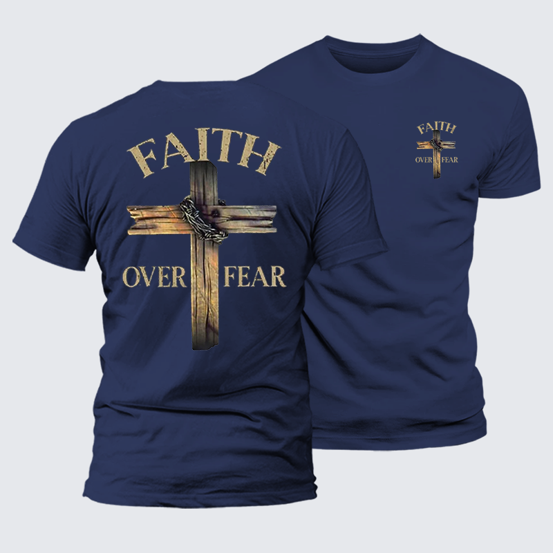 Cross Faith Over Fear Jesus God Christian Premium Mercerized Cotton Tee
